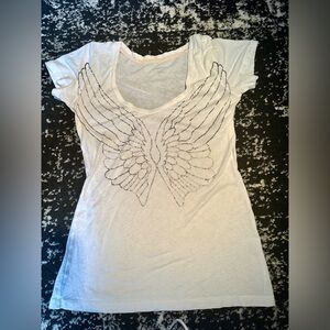 Victoria's Secret Women's Short Sleeve White T Shirt Silver Angel Wings Size S